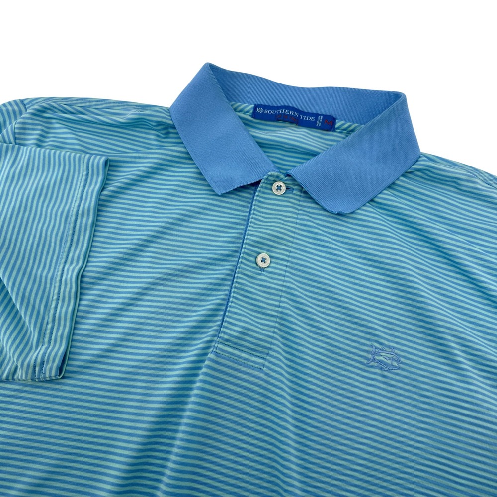 Southern Tide Tide To Trail Polo Striped Polo Blue Mint Green Men M Performance
